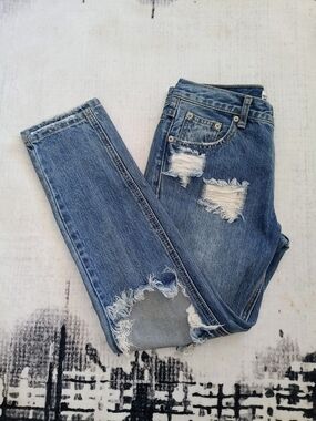 by the way. Distressed Straight Leg Jeans in Medium Blue